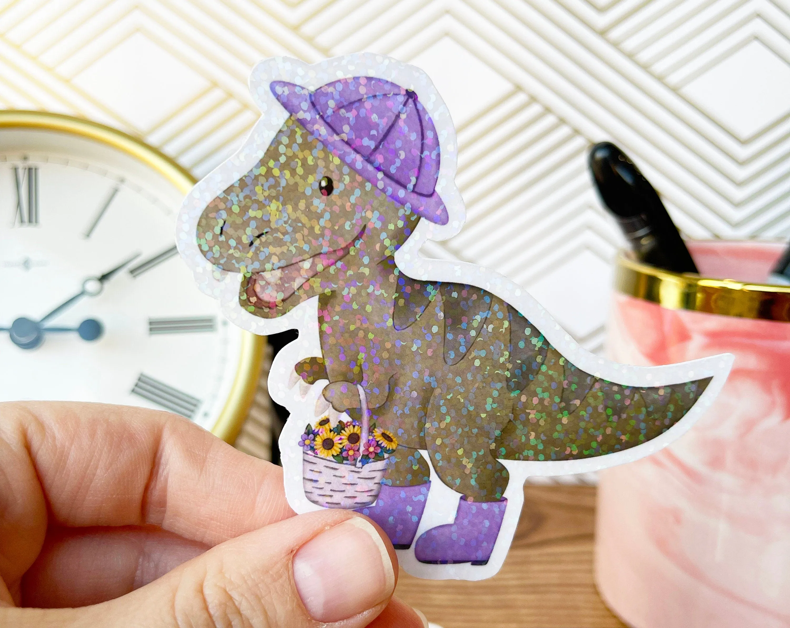Trex Sticker For Kids, Holographic Dinosaur Stickers for Water Bottle, Dino Easter Basket Stuffers for Teens, Dinosaur Gifts for Adults
